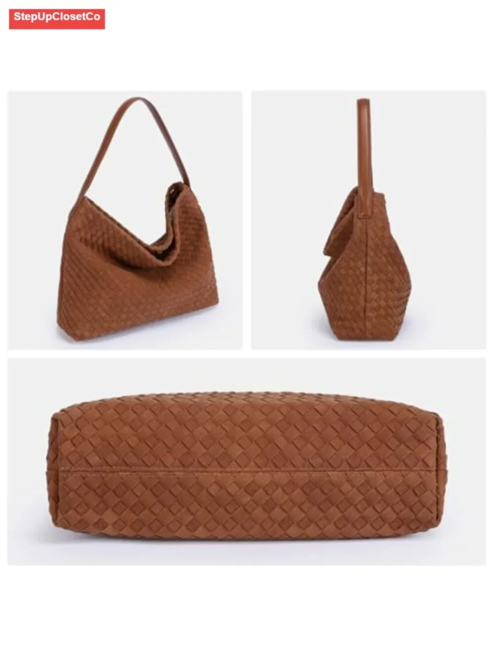 Faux Suede Woven Hobo Bag with Detachable Strap